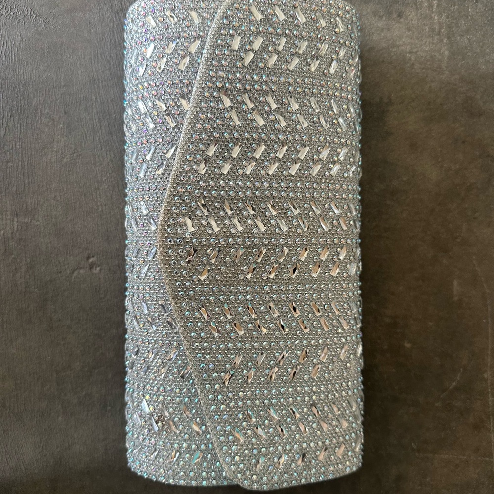 Elegant Silver Clutch with Crystal Accents